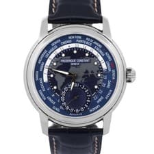 PAPERS Frederique Constant Classic WorldTimer BLUE Leather 42mm FC-718X4H4/6 BOX