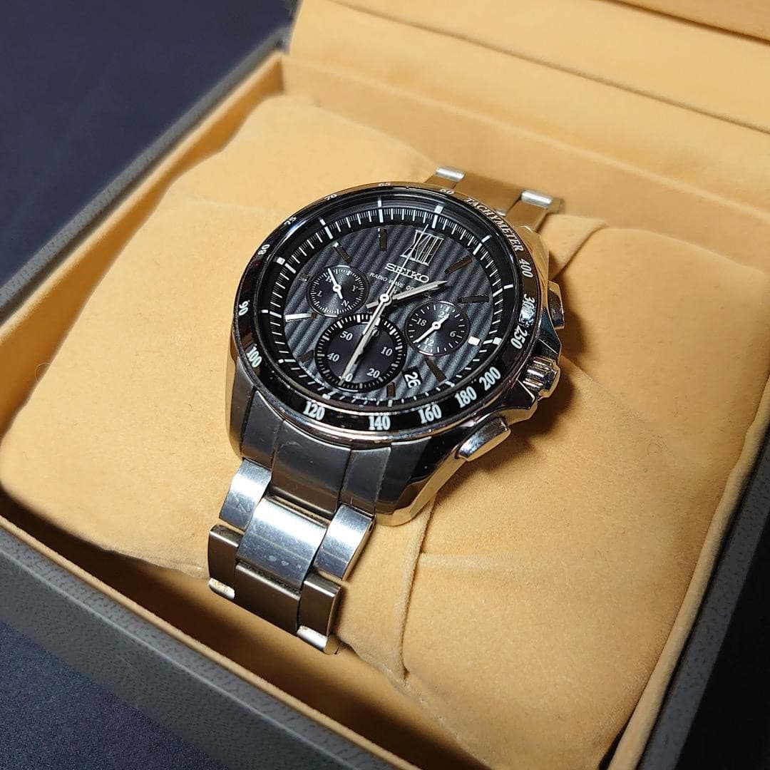 Seiko Brightz 8B82-0AL0 Quartz Radio Wave Solar Chronograph Watch Used From Jap