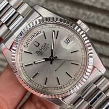RARE Bulova President Super Seville Day Date Automatic Silver Dial Vintage 80's