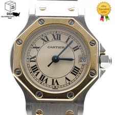 [ Exc+5 ] Santos de Cartier Octagon 187903 Gold Roman Woman's Quartz Watch JAPAN