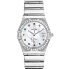 Omega Constellation Steel Multi Stone MOP Diamond Watch 1495.79.00 Box Card