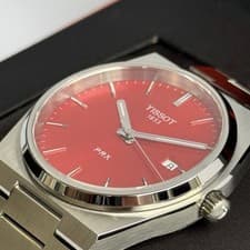 Tissot PRX Red Sunburst Dial Stainless Steel Men’s Watch Date Box