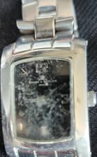 baume & mercier geneve rectangular black dial silver stainless steel wristwatch
