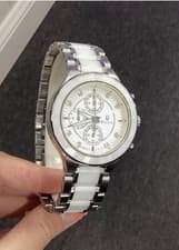 Bulova 98P124 Women's 8 Diamond Dial Ceramic Stainless Steel Watch $525 NEW