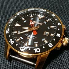Seiko Sportura Kinetic GMT Watch Brown Dial Gold Tone 45mm Mens Japan Rare