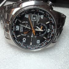 Citizen World Time A-T Eco-Drive Radio Controlled Wristwatch Black Dial