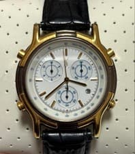 Yves Saint Laurent Chronograph Wristwatch Gold Silver Case White Dial