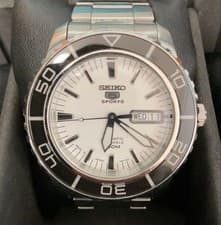 SEIKO 5 SPORTS SNZH51 7S36 04N0 White Automatic Wristwatch Mens Timepiece Used