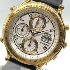 Seiko Chronograph Quartz Watch 7T59 7A30 Gold White Roman 39mm wrist 19cm