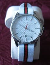 Read Gucci Men's YA126322 G-Timeless White green and red Nylon Watch PREOWNED