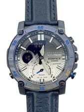 CASIO Solar-powered digital-analog watch with leather strap gray navy ECB-20 Ex+