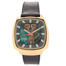 Vintage 38mm 1975 Bulova Accutron 7581-2 Spaceview 100th Anniversary Gold Tone