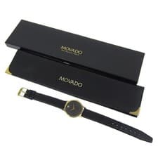 Movado Museum Watch 87.45.882 Gold Plated/Embossed Leather Quartz Black Men's