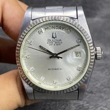 Rare BULOVA President Super Seville Automatic Silver Dial Diamond Watch Men 1990