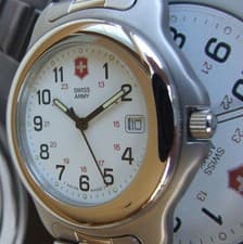 NOS SWISS ARMY~Mens ClaSSiC OFFICERS 1884+White Dl+SS Bracelet~Old Skool~DISPLAY
