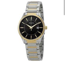 Bulova Two-Tone Stainless Steel Men's Dress Watch, Date Indicator, Black Dial