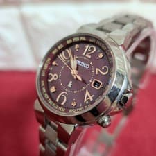 SEIKO LUKIA 1B25-0AC0 Radio Solar Watch Silver Bordeaux Dial Women's