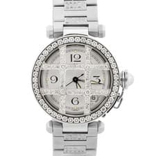 Cartier Pasha WHITE DIAMOND Stainless Steel Arabic Date 35mm 2324 W31015M7 Watch