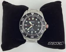 Seiko Prospex Men's SNE589 Solar V157 Diver Date Ind Black Dial Steel Watch