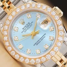 ROLEX DATEJUST 69173 ICE BLUE FACTORY DIAMOND 18K GOLD STEEL 1.1 CT WATCH
