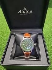 Alpina Pilot Heritage Startimer 44mm Steel Green Dial Mens Watch AL-525KBG4SH6