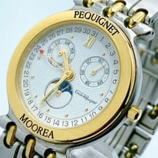 PEQUIGNET Moorea Moonphase Triple Calendar Watch Vintage analog Wrist 17cm
