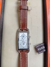 Hermes CC3.210 Cape Cod Duzone Watch Quartz Silver Brown Dial F Engraved w/Box