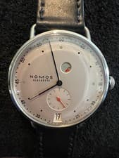 Nomos Glashutte White Dial Metro Date Power Reserve Ref 1011 Excellent!