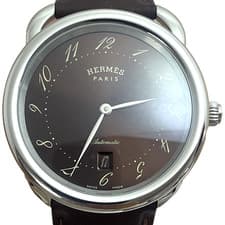 Hermes Arceau AR7.710 Automatic Swiss Made Date Brown Leather Strap Watch #685B