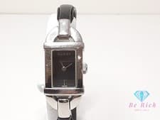 Gucci Women's Square Black Silver SS Leather Watch 6800L Used