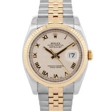 Rolex DateJust WHITE Pyramid Two-Tone Yellow Gold Steel 36mm 116233 Watch