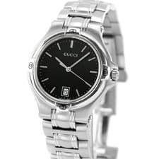 Gucci 9040M Vintage Quartz Watch Black Dial Silver Steel Band Used