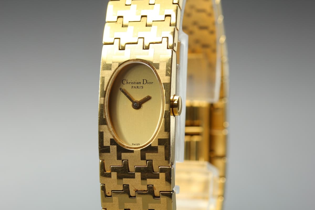 Christian Dior D70-150 Gold Dial 15mm Bangle Quartz Women's Watch [Near MINT]