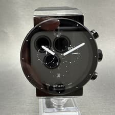 Movado Sapphire Synergy Chronograph Watch Men 42mm Blakc Dial Steel 0606501 Runs