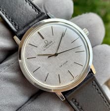 1968 Omega DeVille Silver Linen Dial Ref 165.008 Automatic Stainless Steel Watch