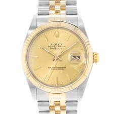 Rolex Datejust 36 16013 Champagne Steel 18k Yellow Gold Mens Watch Papers 1988