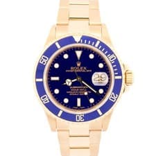 Rolex Submariner Date BLUE 18K Yellow Gold Oyster Automatic 40mm 16618 Watch BOX