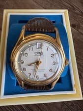 Vintage ORIS Automatic 25 Jewels Gold Case White Dial Date Mens Watch