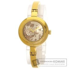 Gucci Flora 105 Women's Round Gold Watch GP Leather Band Used