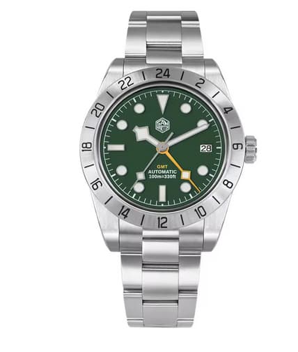 San Martin Automatic GMT 39mm Watch Green Dial NH34 Movement Green G