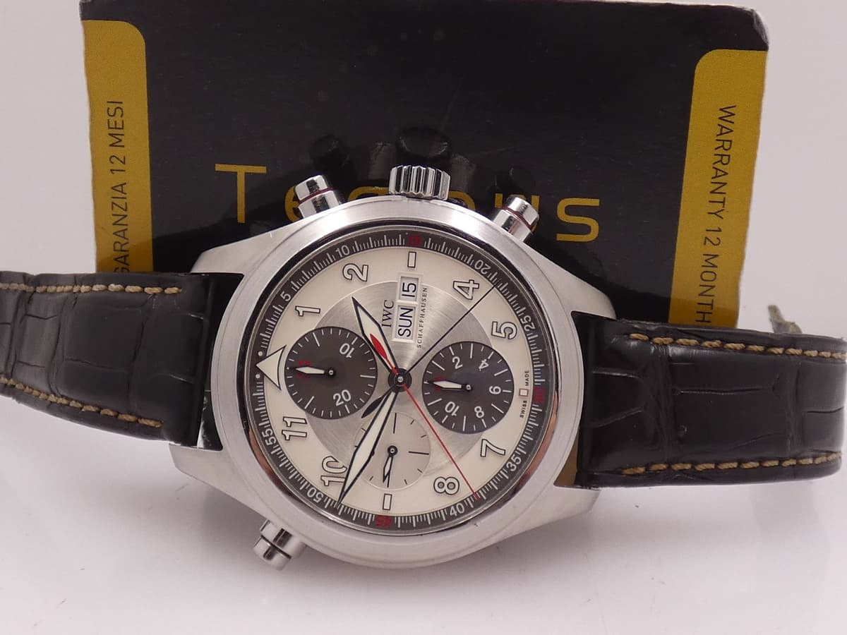 IWC PILOT SPITFIRE DOUBLE CHRONOGRAPH 3718 WITH PAPERS YEAR 2015 AUTOMATIC WATCH