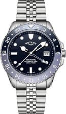 Rotary Mens Watch Seamatic GMT Automatic 300M WR blue dial silver strap
