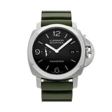 Panerai Luminor 1950 3 Days Steel Auto 44mm Black Dial Green Rubber PAM 312