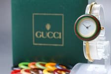 [Near MINT w/Box] GUCCI Change Bezel 12 Colors 11/12.2 Women Gold Bangle Watch