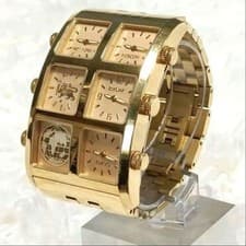 Ice Link Big Case 4 Time Gold Watch