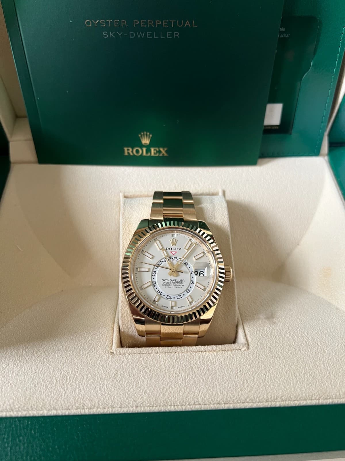 2023 Rolex Sky-Dweller  18K Yellow Gold 326938 42mm Gold Watch White Dial