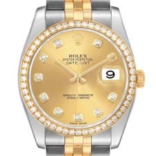Rolex Datejust Steel Yellow Gold Champagne Dial Diamond Mens Watch 116243