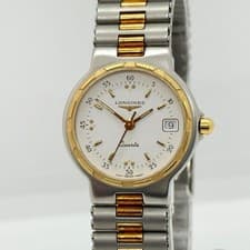 LONGINES Conquest White QZ Ladies Fish Watch Authentic From Japan