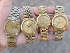 Lot of 4 Vintage Seiko 5 Automatic Japanese Men's Wristwatches Golden
