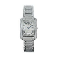 Cartier Tank Anglaise 3488 18k White Gold Diamonds 23 mm Quartz Women's Watch